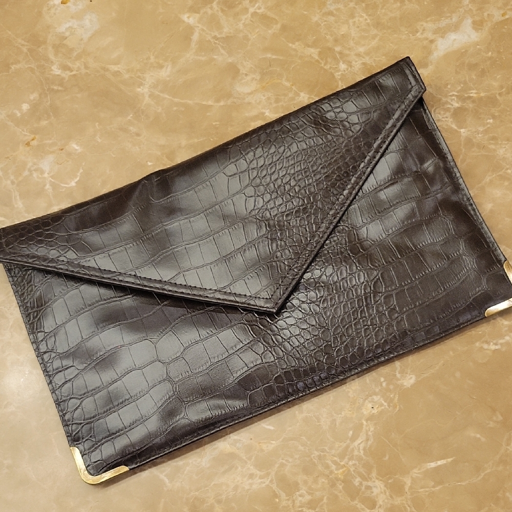 Forever 21 Dark Brown Faux Croc Clutch